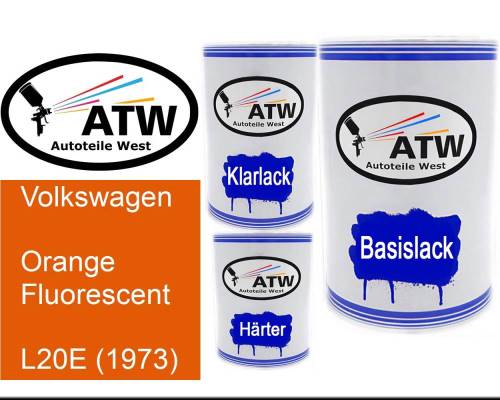 Volkswagen, Orange Fluorescent, L20E (1973): 500ml Lackdose + 500ml Klarlack + 250ml Härter - Set, von ATW Autoteile West.